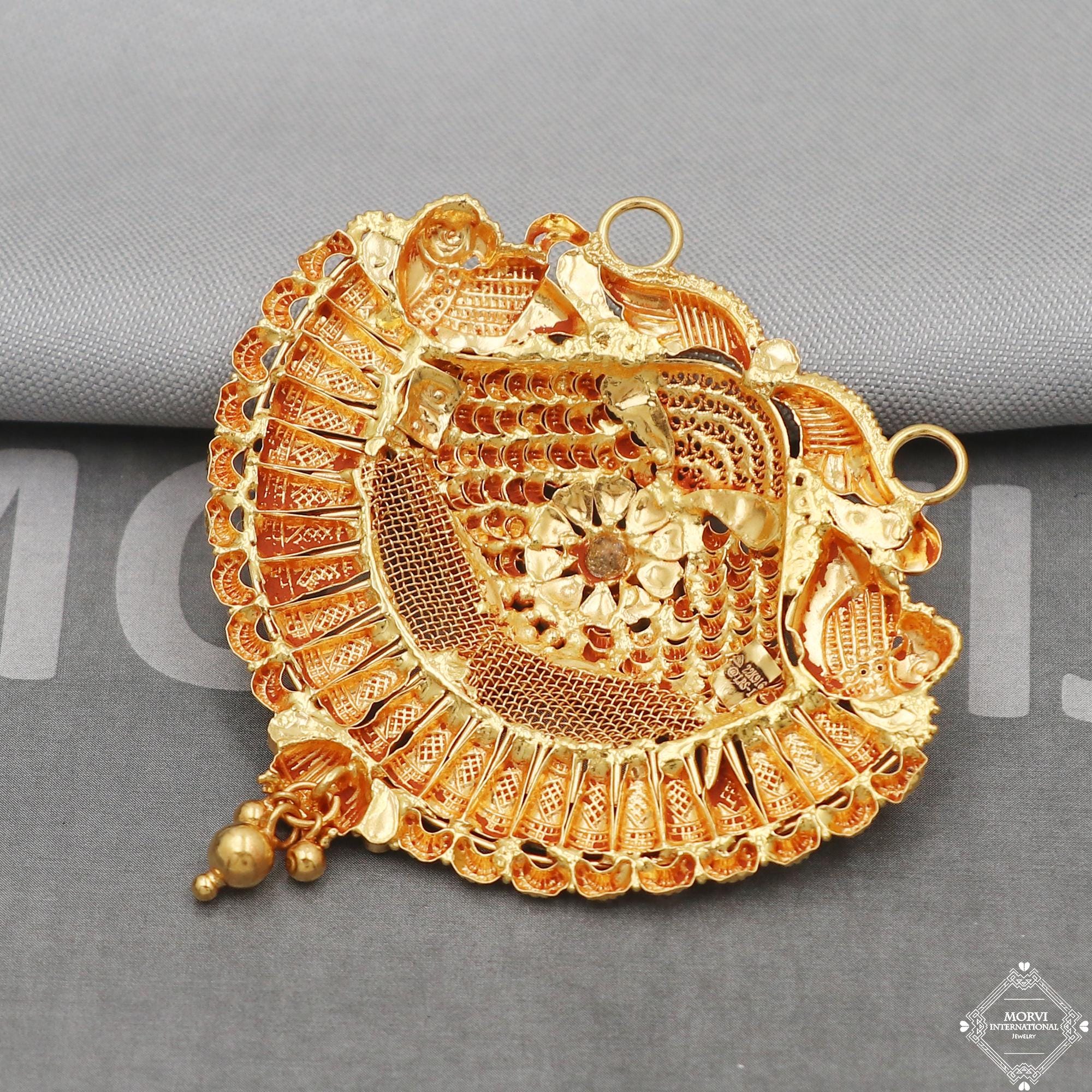 22k Yellow Gold Pendant Necklace Handmade Indian Mangalsutra Handmade Vintage Antique Design Jewelry K5083