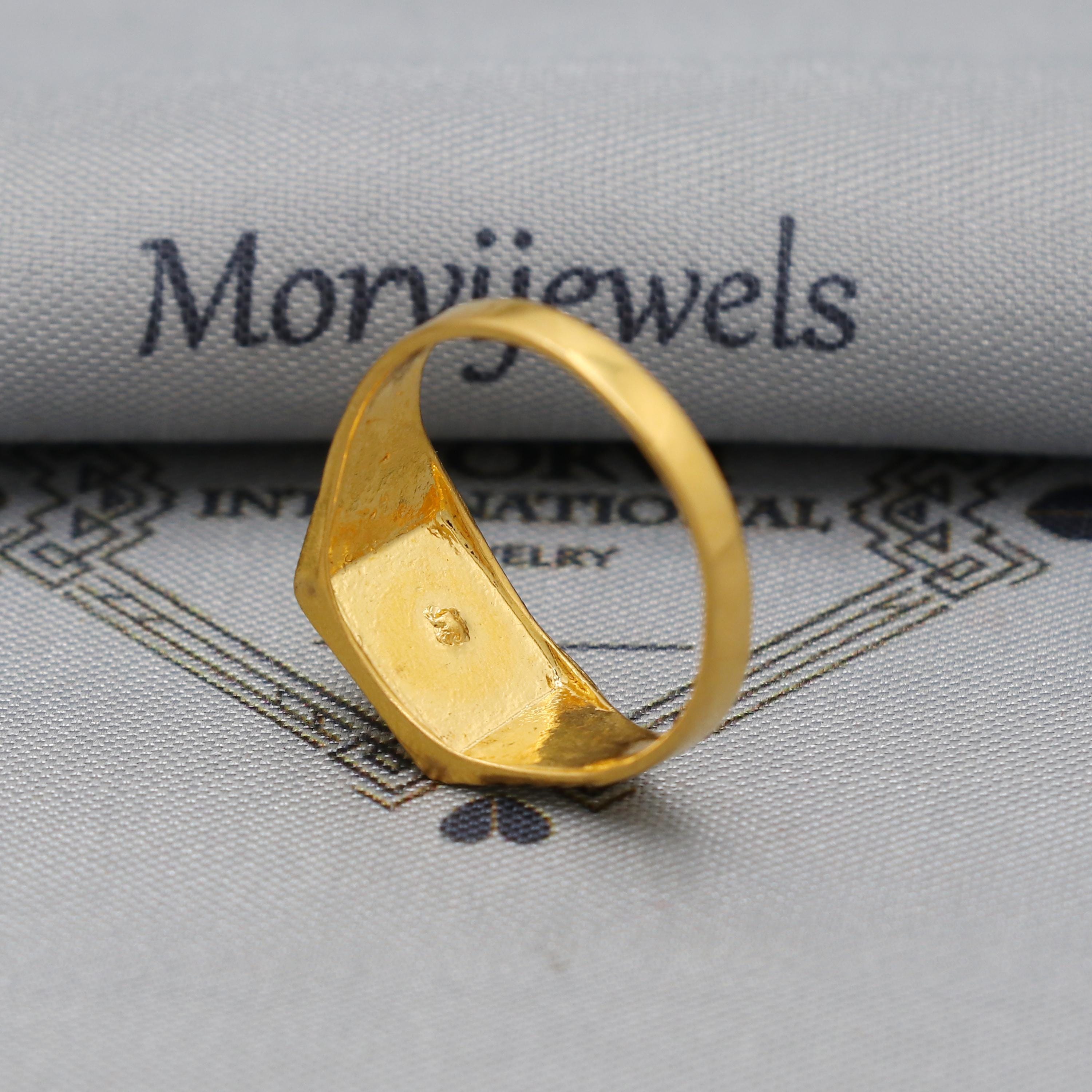 Gold 22k Indian Ring Handmade Jewelry, Wedding Carved Engraved Men