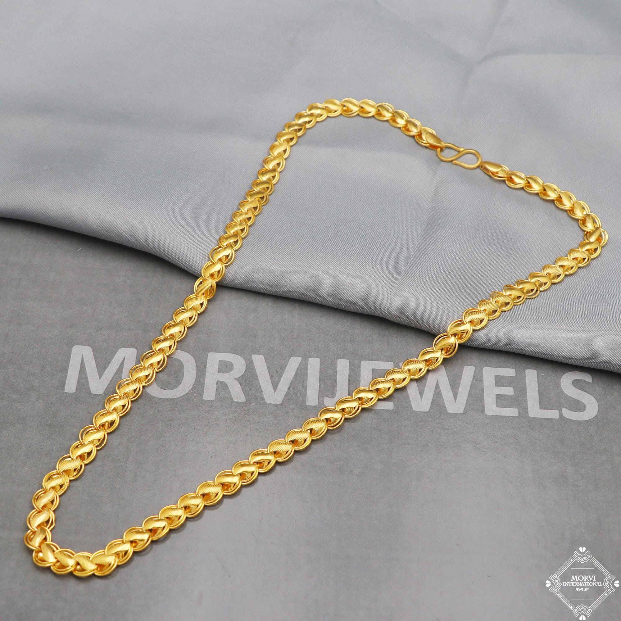 22k Yellow Gold Chain Necklace 8mm, 21 Inch All Size Pure Handmade Gold ...