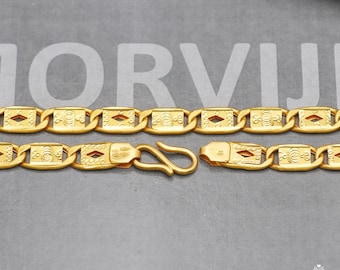 Fine Solid 22k Yellow Gold Chain Necklace Flat Handmade Jewelry,  K5284