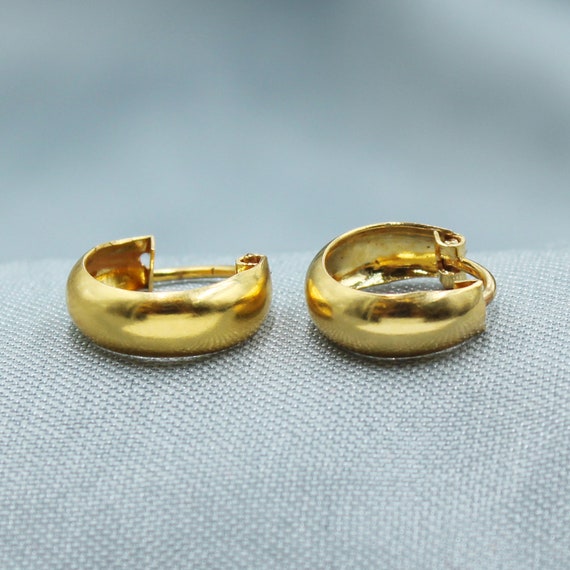 18k Yellow Gold Hoop Earrings Bali Earrings Huggies Handmade
