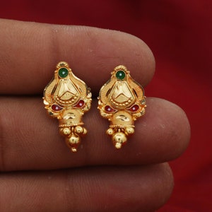 Indian 22k Gold Earrings handmade wedding jewelry, K1713