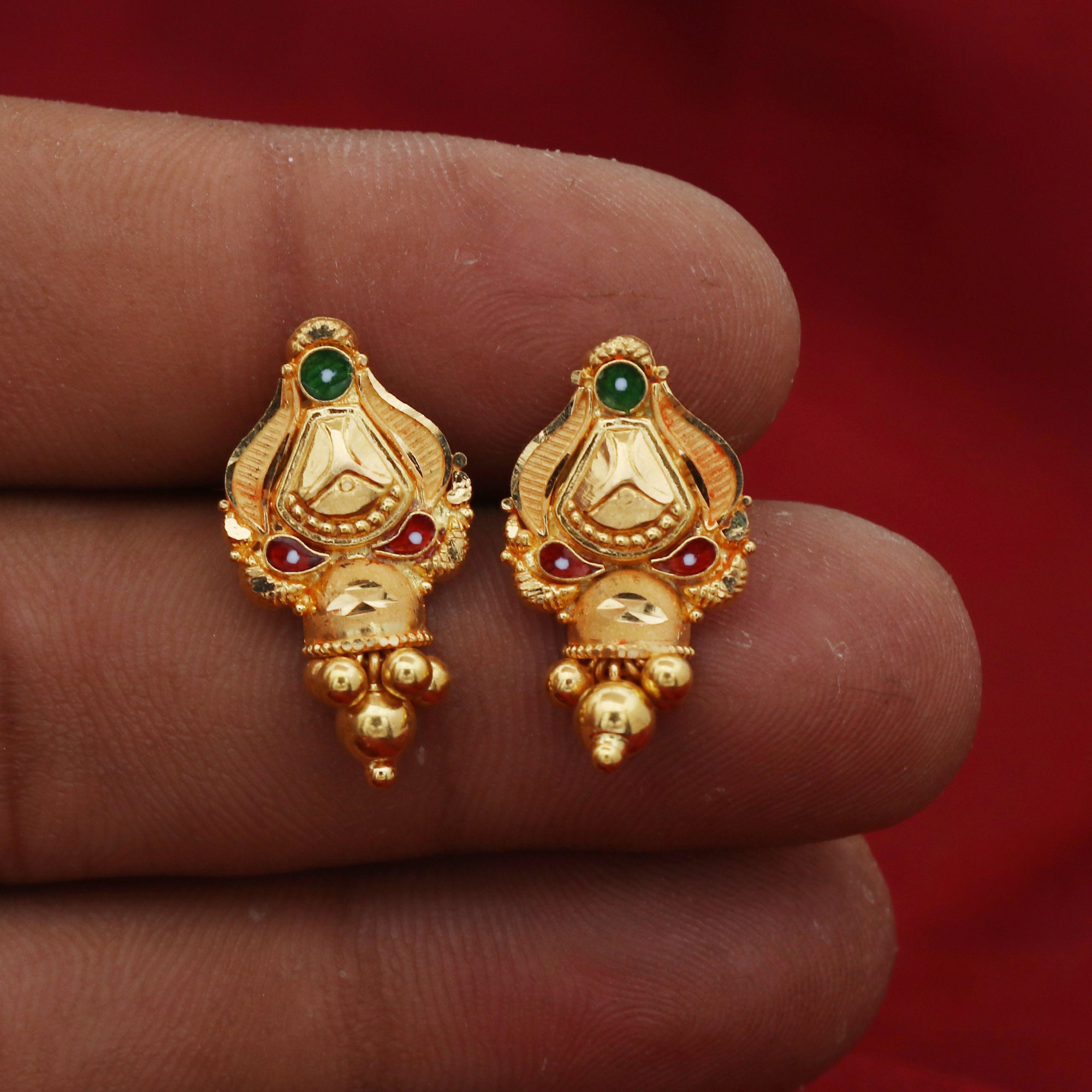 22Kt Plain Gold Earrings (3.100 Grams)/Gold Ear Tops | Mohan Jewellery
