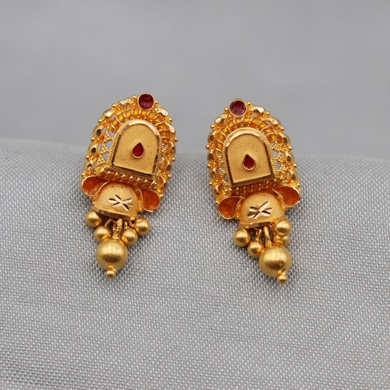 22K Gold Earrings for Women with Color Stones - 235-GER11018 in 8.800 Grams