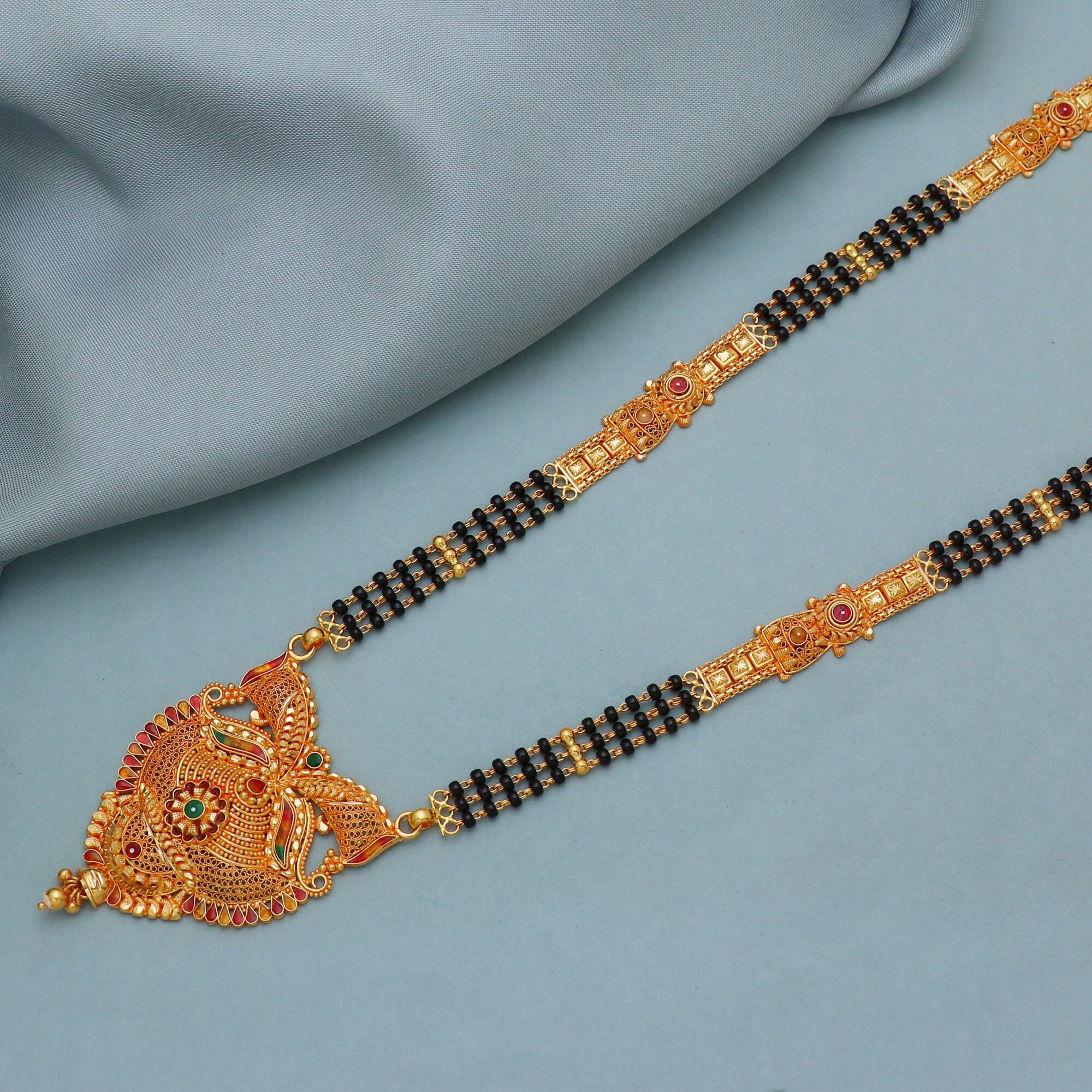 Black Beads 22K Yellow Gold Amulet Pendant Necklace Jewelry for Wife Traditional Design Indian Style Mangalsutra Necklace