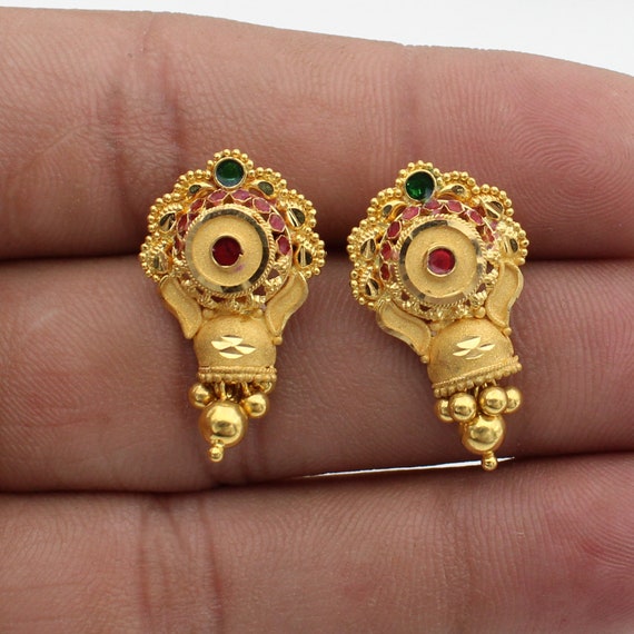 22k Gold Stud Earring India Traditional Indian Jewellery - Etsy