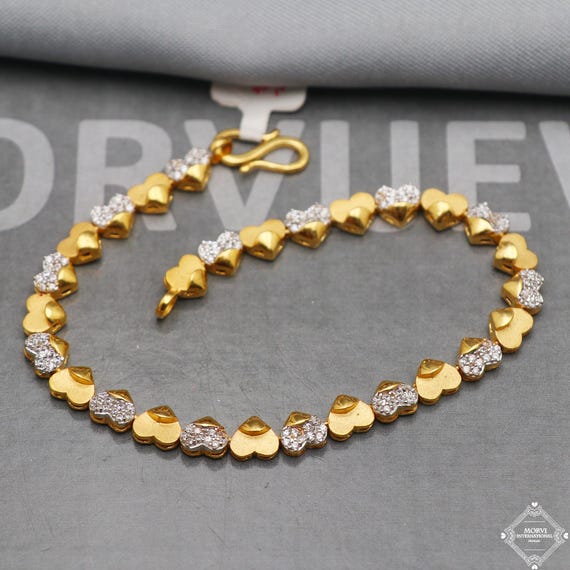 Heart Zircon Yellow Gold Bracelet Inches Indian Handmade