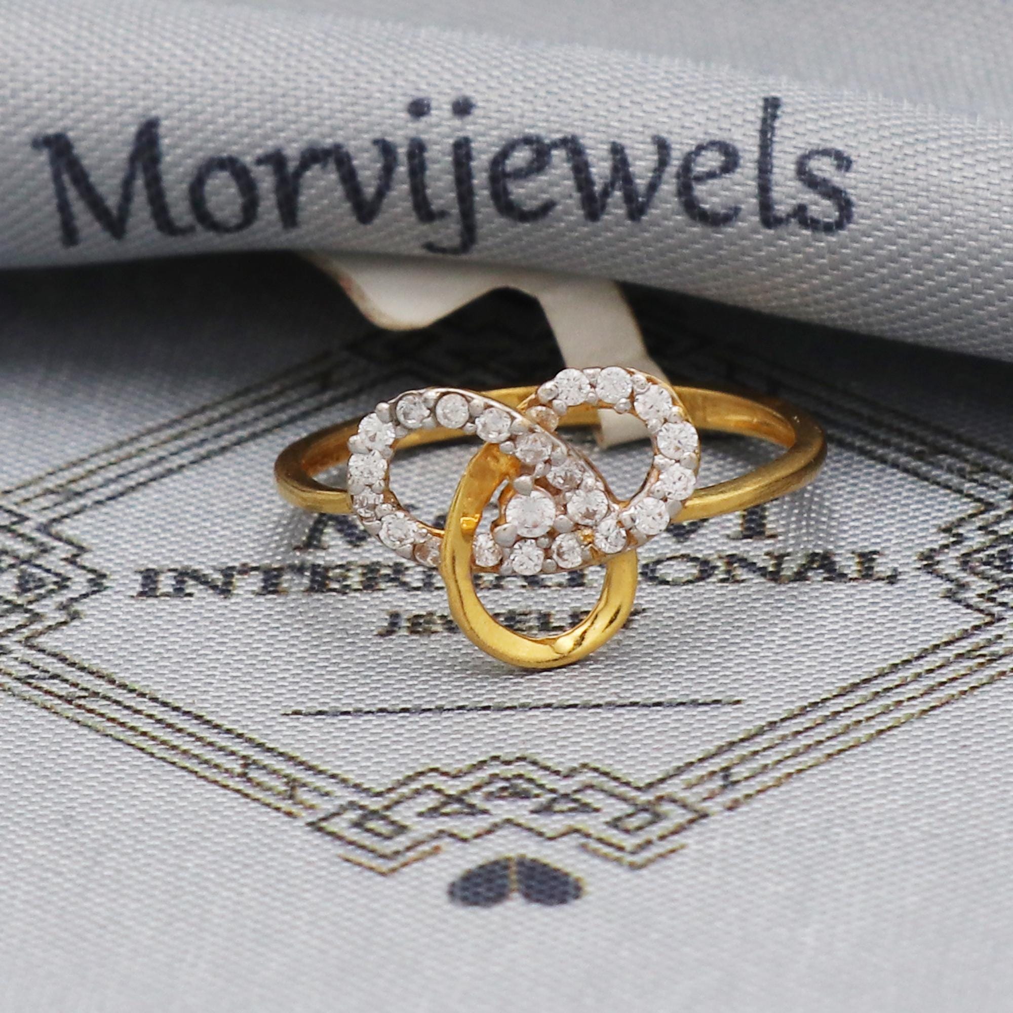 Zircon Dainty Gold Ring , Interlocking Style Ring, 22k Gold