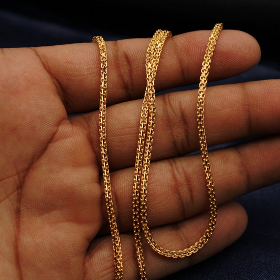 22K Solid Yellow Gold Chain Necklace for Men Women Anniversary Wedding Gift , Indian Gold Handmade Necklace Jewelry 20 22 24 Inches