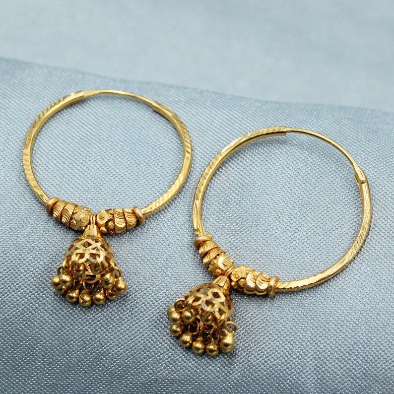 18k Yellow Gold Hoop Earrings Bali Earrings Huggies Etsy