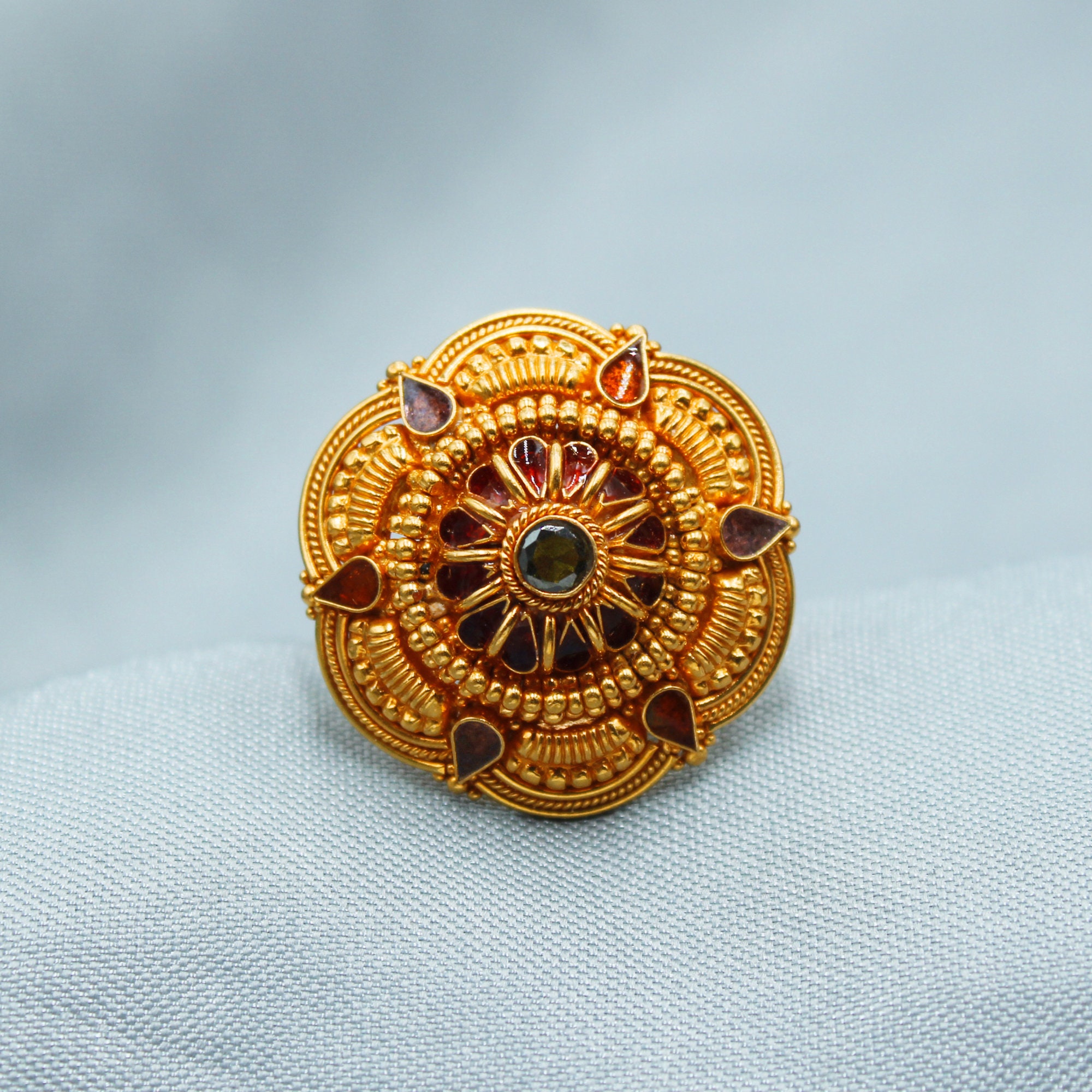 538 Old Gold Navaratna Ring with Compartment - WOVENSOULS Antique Textiles  & Art Gallery