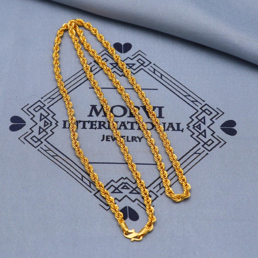 3mm Twisted Rope Necklace Chain, Solid Real 22k Gold Handmade Chain ...