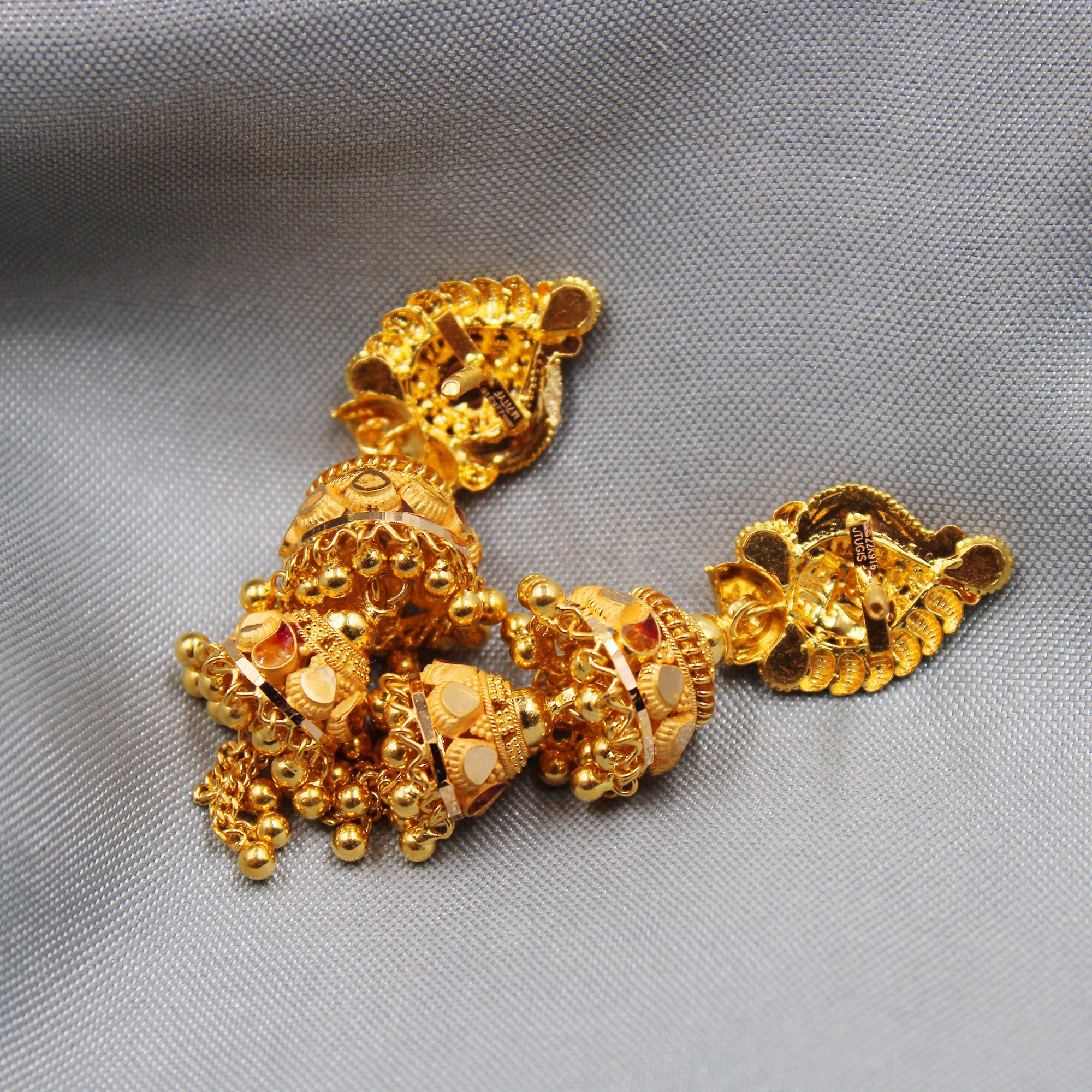 22k Yellow Gold Beaded Patterned Jhumka Earrings - ER-1403