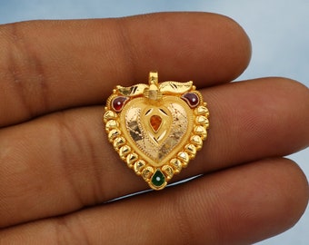 22k Yellow Gold Pendant, Handmade Yellow gold meena Pendant necklace for women, Indian Gold Jewelry, jhumki style pendant