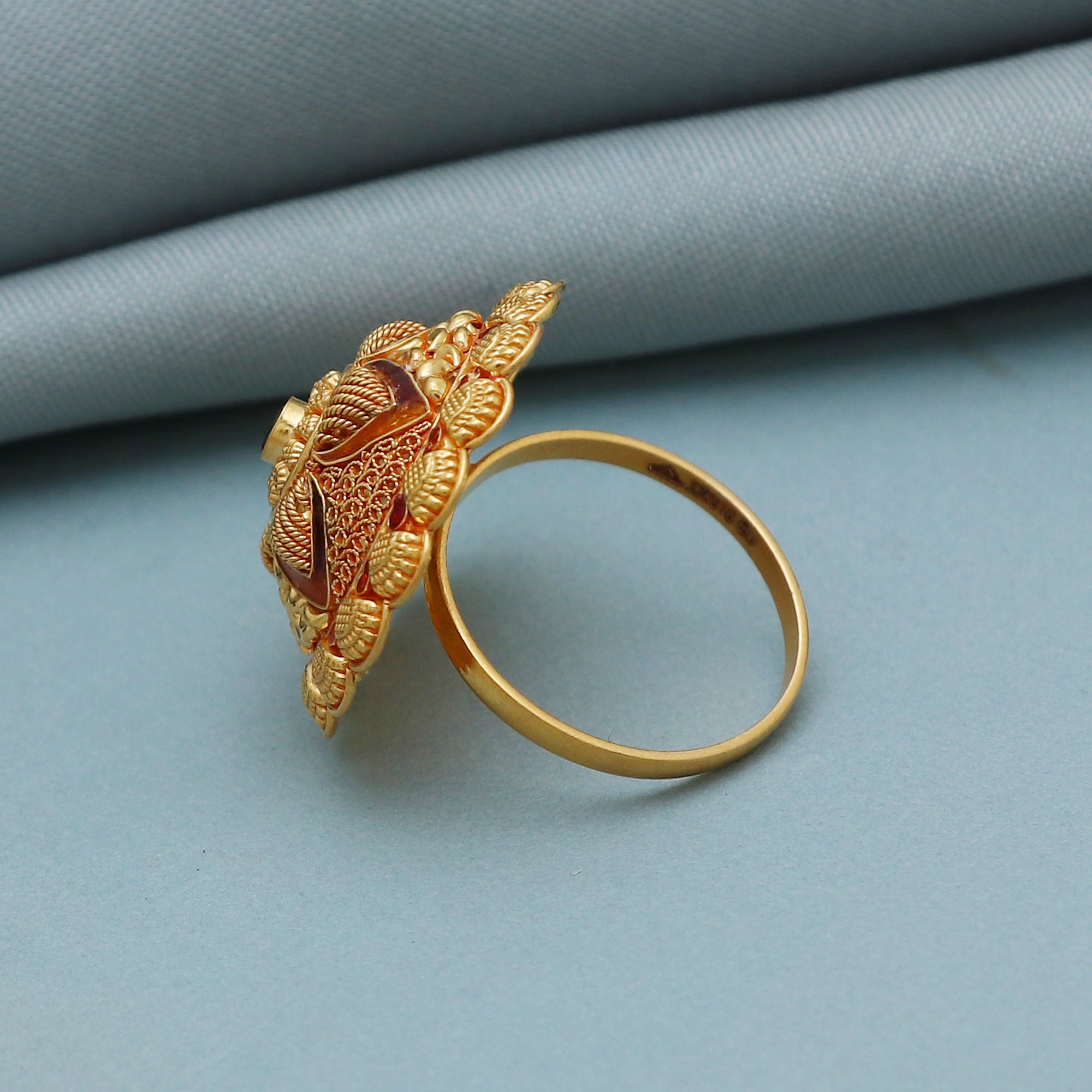 22kt karat yellow gold handmade flower design ring fabulous filigree work  band unisex ring from Rajasthan India ring37 | TRIBAL ORNAMENTS