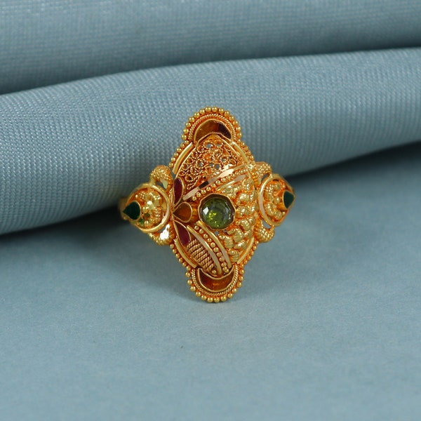 916 22k Yellow Gold Ring Handmade Jewelry for Gift, Rajasthani Indian Style Traditional Handcrafted Gold Ring