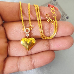 Puffy Heart Pendant with Gold Chain Necklace Jewelry, K5870