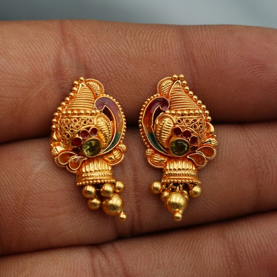 Silver Gold Plated Earrings – Nakoda Payals | Gold bridal jewellery sets,  Temple jewellery earrings, Gold earrings indian