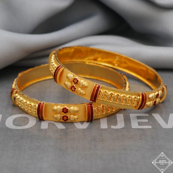 22k 22 Karat Gold Bangles Bracelet Pair Wedding Jewelry, K5176 - Etsy
