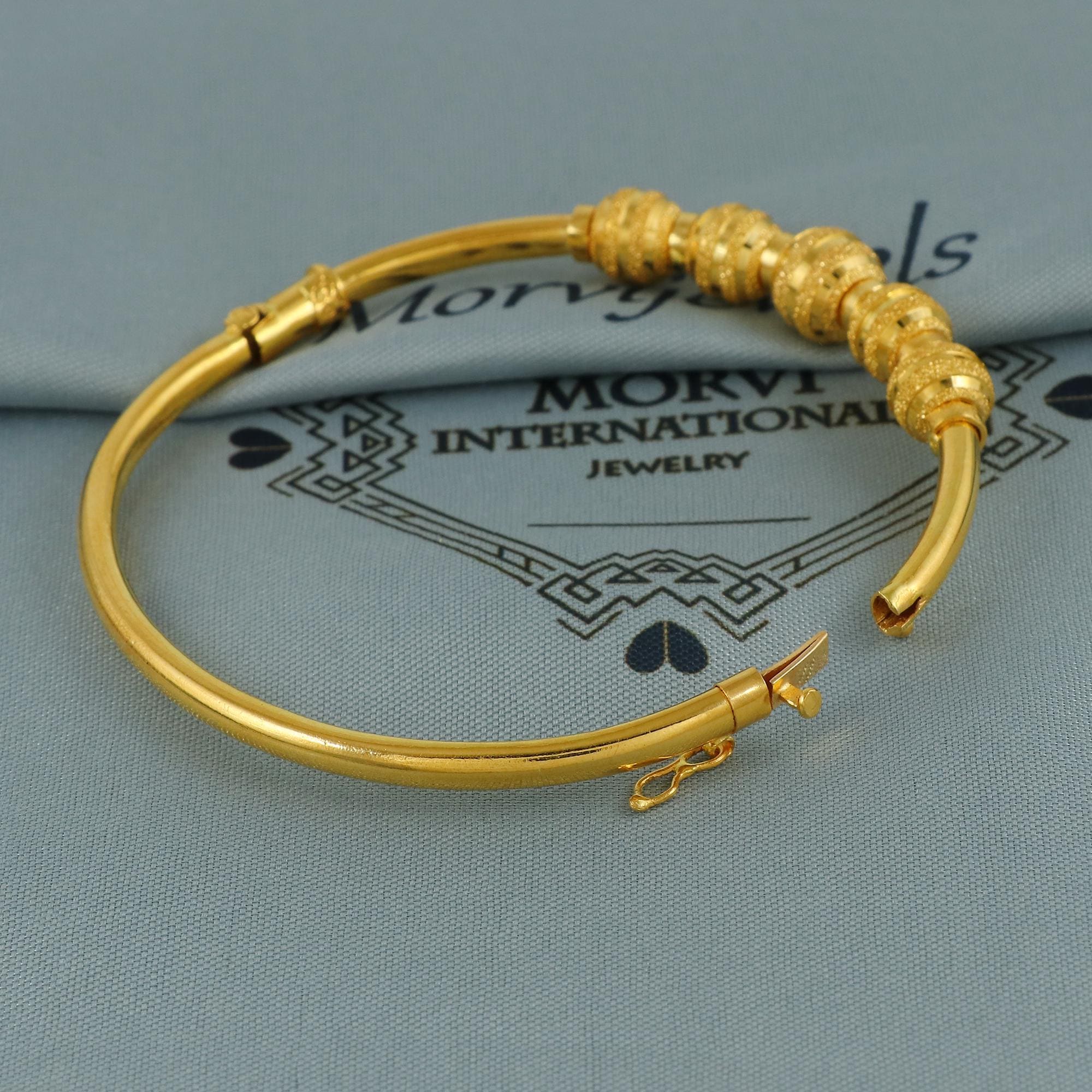 Pure 18k Gold Bangles Indian Handmade Ball Design, Minimalist