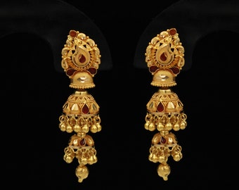 22k Yellow Gold Earrings Jewelry Double Jhumka Earrings wedding party wear earrings