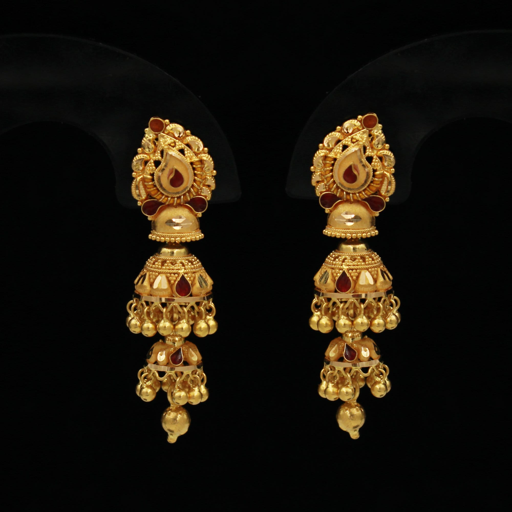 22 kt Gold Full Ear Jhumka Earrings - AjEr65941 - US$ 3,072 - 22 kt gold  exclusive designer earrings, covers the whole ear with double layered jhumki  hanging. The