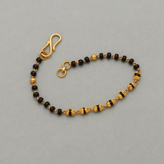 Small Gold Beads Black Beads Bracelet in 22k Gold, Bracelet for