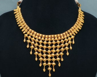 22k Yellow Gold Necklace, Indian Gold Tassel Necklace, Indian Gold Jewelry, Gold Necklace, Bridal Traditional Wedding Pure Gold Handmade