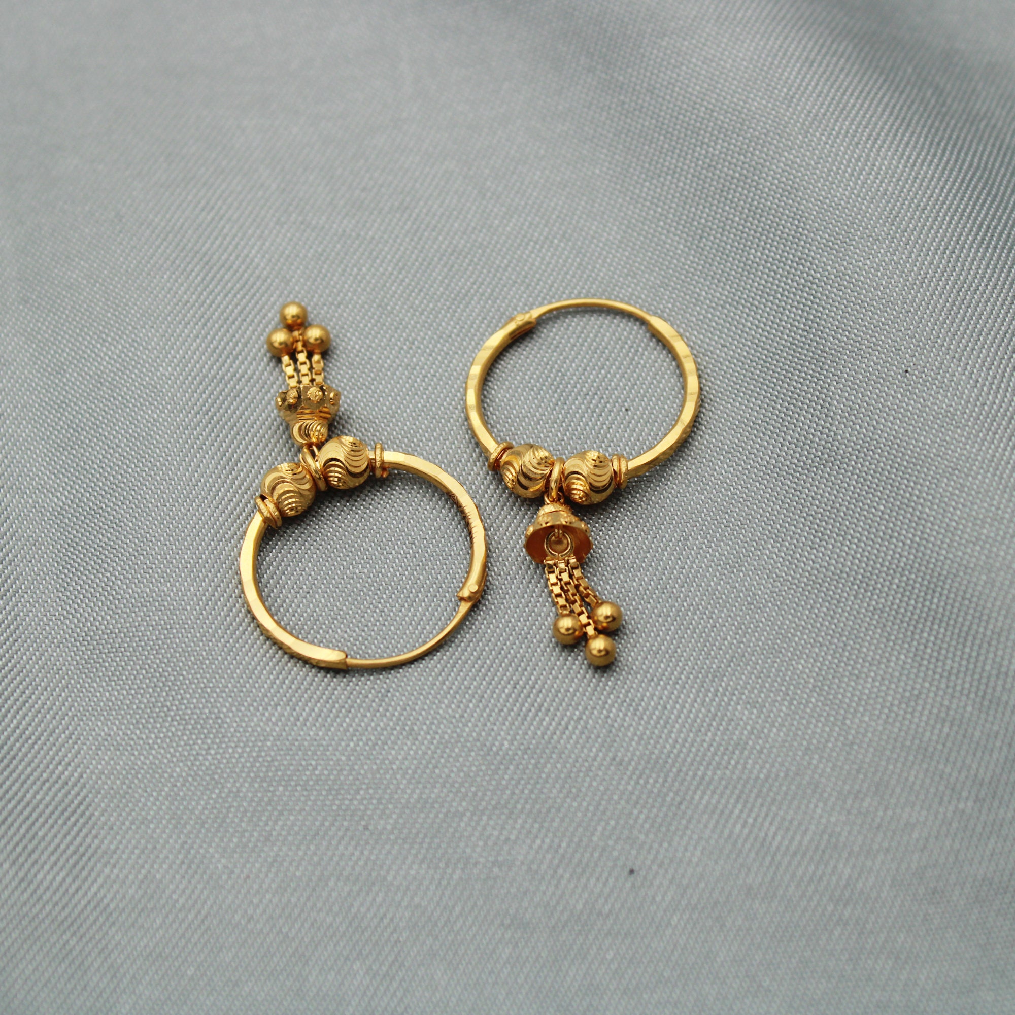22k Yellow Gold Hoop Earrings Bali Earrings huggies 