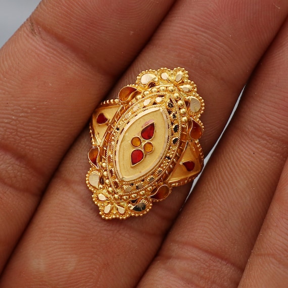 Buy 22k Solid Yellow Gold Ring-indian Gold Ring-handcrafted Rajasthani Art Gold  Ring-solid Gold Ring-minimal Jadau Work Gold Ring-gold Ring Online in India  - Etsy
