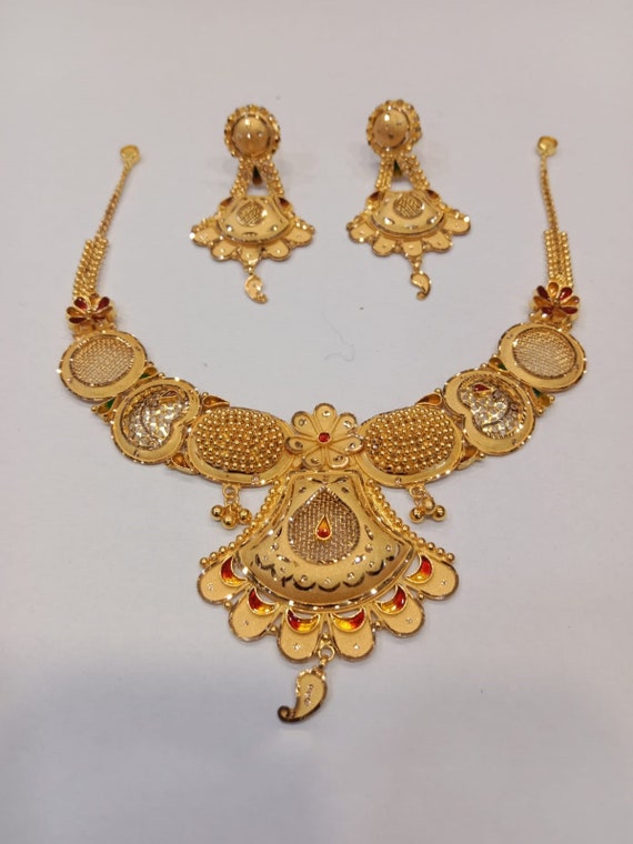 Indian Bridal Temple Jewelry Wedding Gold Plated Choker Necklace Earring Set  | eBay