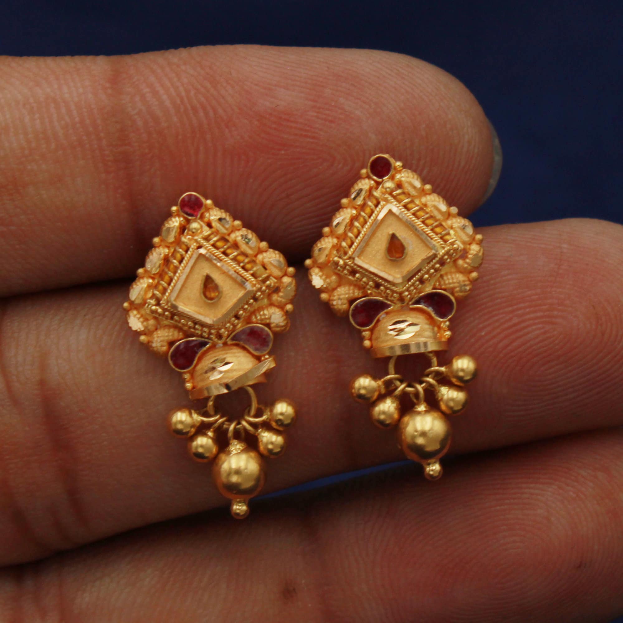 22Kt gold earrings with vibrant stones  Gold earrings designs Gold jewelry  fashion Antique gold earrings