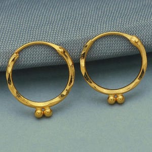 Pure 20k Yellow Gold Hoop Bali Earrings, Huggies, Beads Handmade gold hoop earrings for women, Christmas gift, dainty Indian gold earrings
