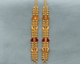 22k 18k Yellow Gold Stud Earrings , Handmade gold earrings for women, vintage antique design indian gold earrings jewelry, Gift for Women