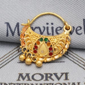 Anillo nasal étnico de oro macizo de 22 quilates, anillo nasal de oro puro estilo indio para bodas.