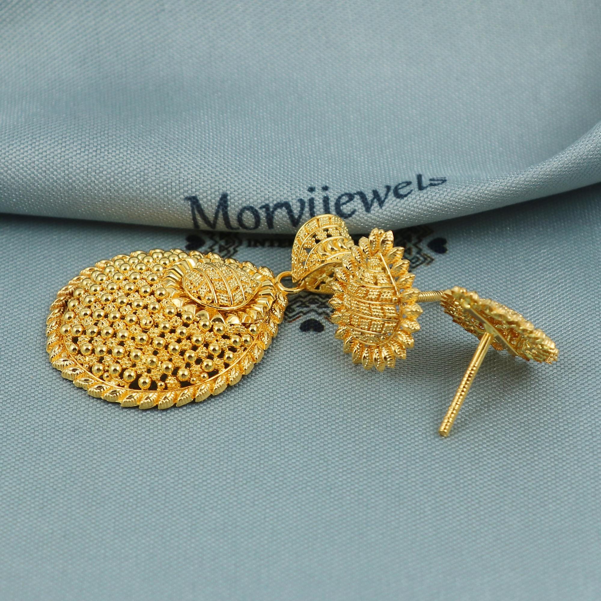 22k Gold Pendant & Earring Set, Indian Handcrafted Ethnic