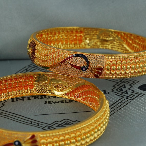 Peacock 22k Gold Bangle Bracelet, Indian Gold Bangle Jewelry