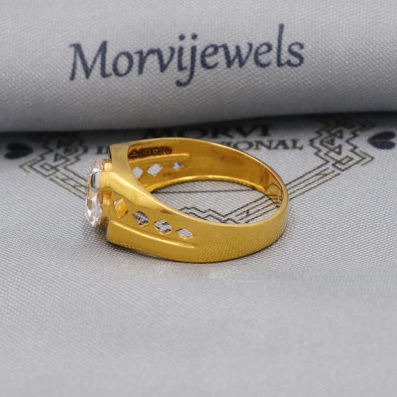 Single Zircon Stone Ring Handmade 22k Gold Ring Indian Jewelry