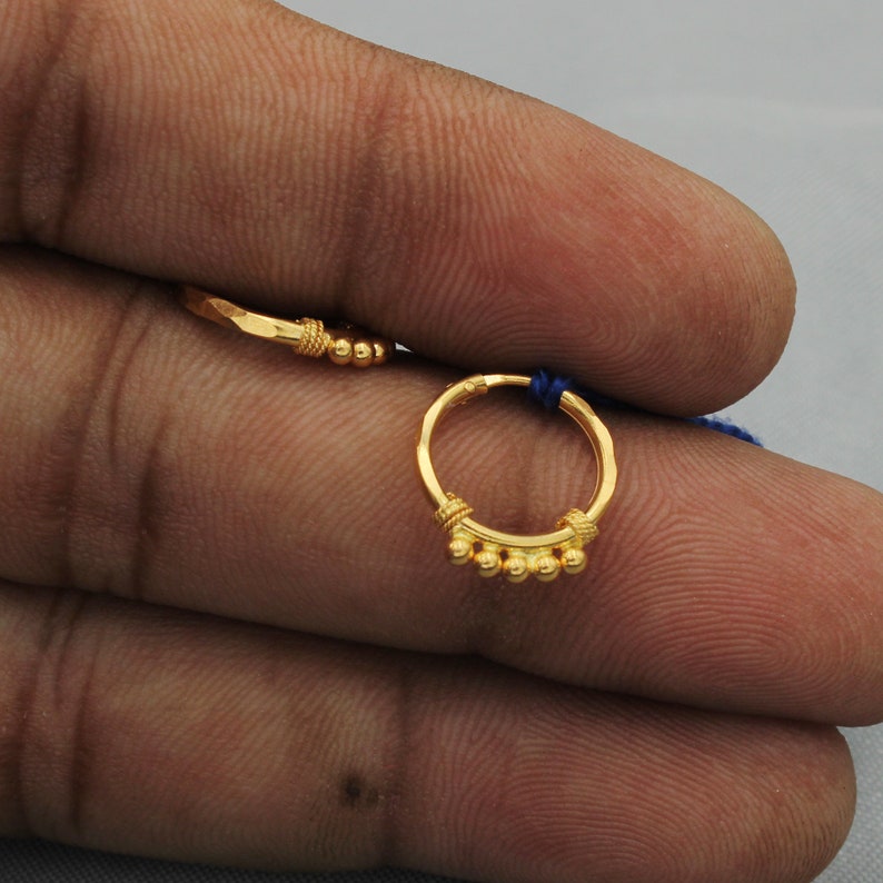 20k Yellow Gold Hoop earrings Bali Earrings , Huggies , Handmade Yellow gold dangle earrings for women, Christmas gift, Indian gold earrings image 2