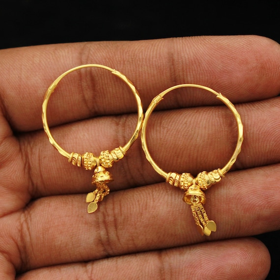 22k Yellow Gold Hoop Earrings Bali Earrings huggies 