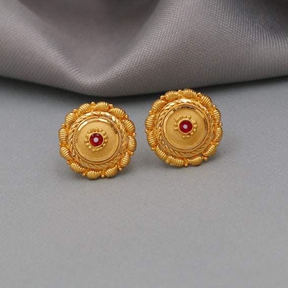 vintage 20kt gold earrings handmade traditional jewellery gold stud | eBay