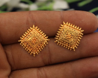 Gold Tops 22k 18k Yellow Gold Earrings Stud Handmade Yellow