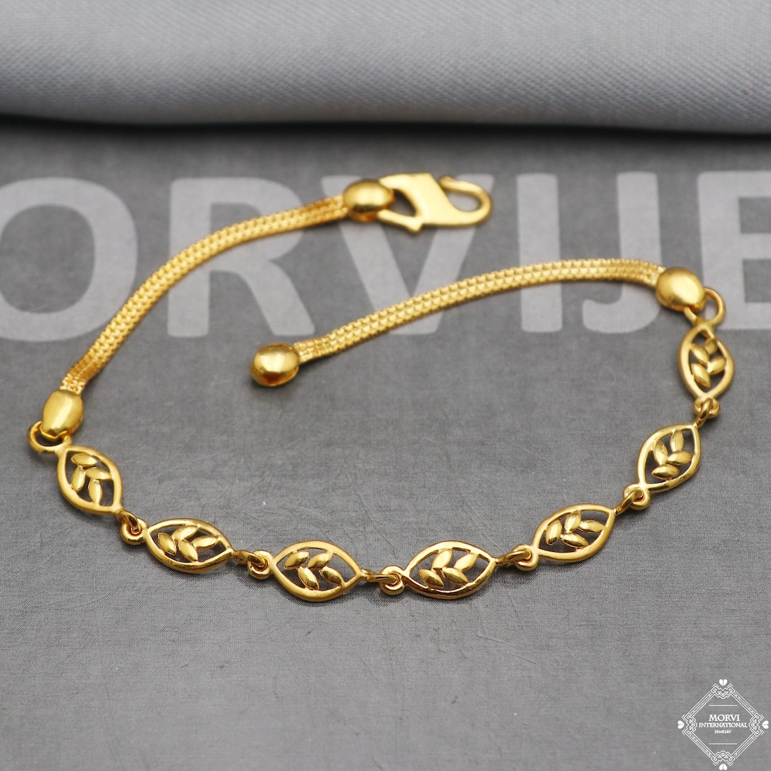 Floral 22k Yellow Gold Link Slim Women Bracelet Inches Indian