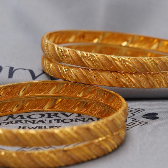 Pure 22k Gold Bangles Indian Handmade Lightweight Delicate Vintage