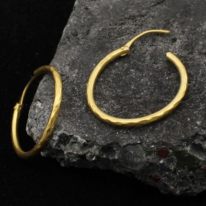 22k Yellow Gold Hoop Bali Earrings , Handmade big Yellow gold earrings for women, Valentine Day gift, hammered design indian gold earrings