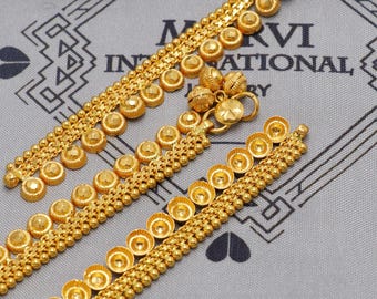 22k Gold Anklet Pair: Handmade Indian Payal Chain