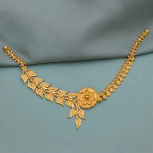22k Yellow Gold Necklace , Indian Gold necklace, Indian Gold Jewelry, 22kt Gold Necklace, Leaf wedding Pure Gold Handmade design