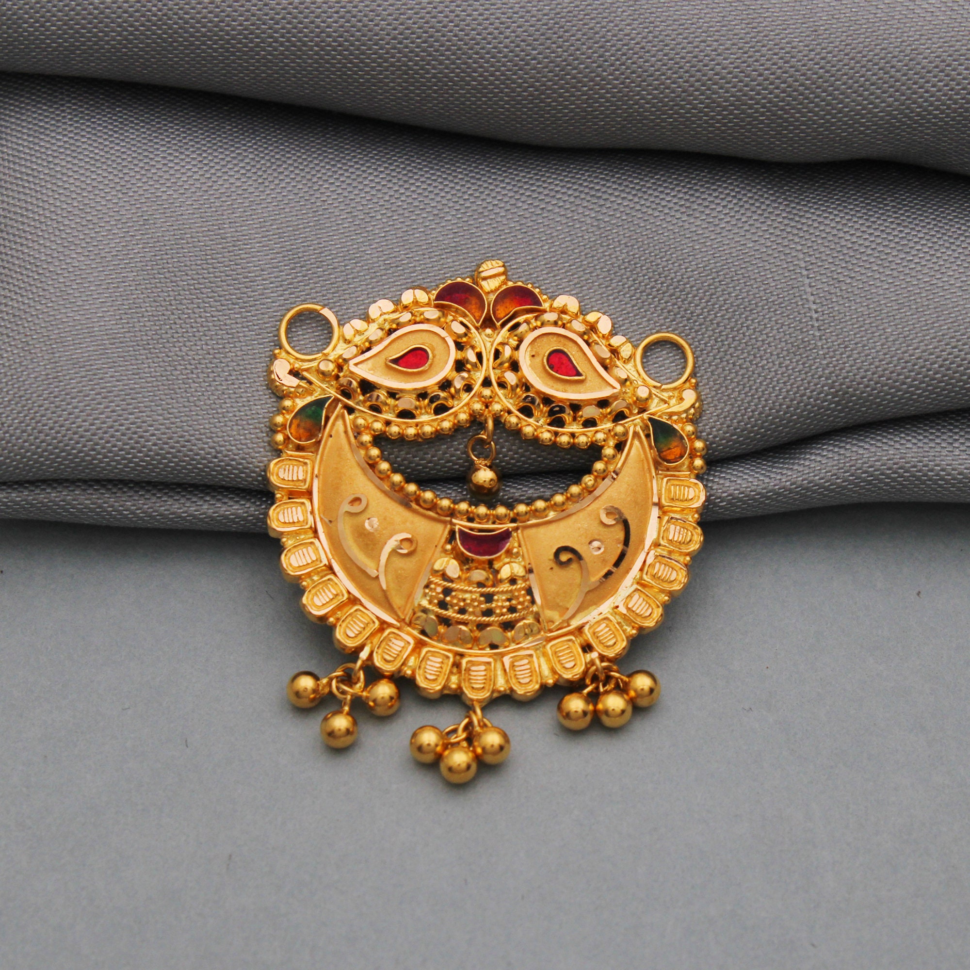 22k Yellow Gold Pendant Mangalsutra Enamel Work Indian Jewelry