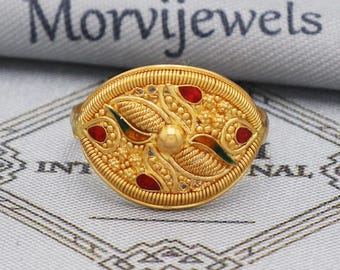 22k Yellow Gold Ring Jewelry, 22kt Handmade Indian Vintage