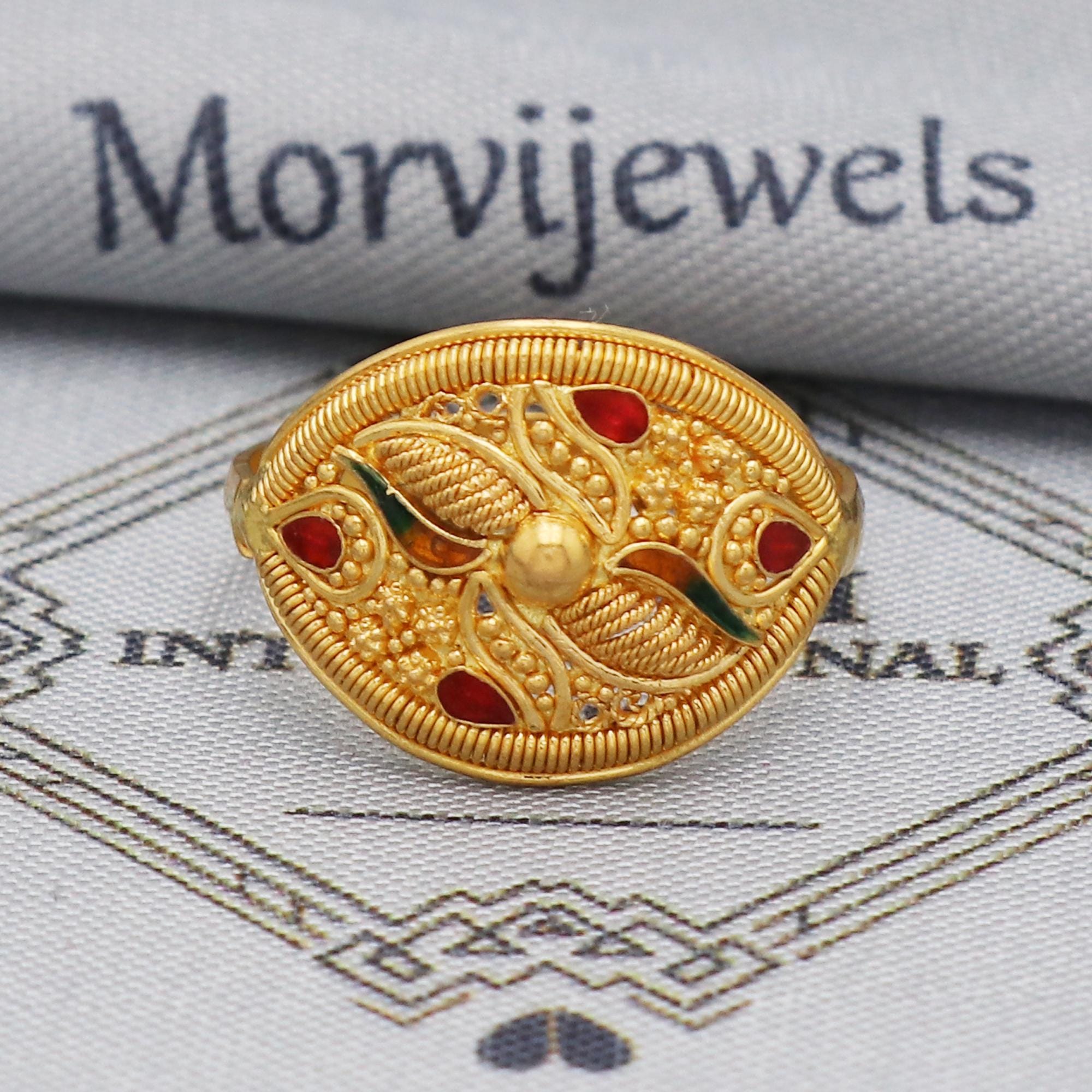 22k Yellow Gold Ring Jewelry, 22kt Handmade Indian Vintage and